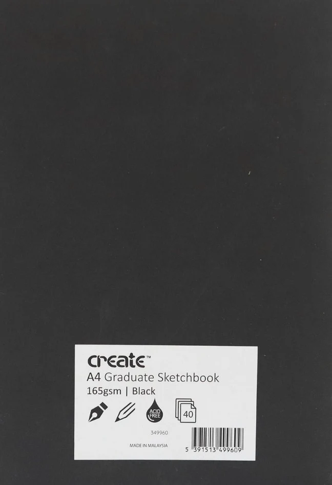 Graduate Black Sketch Pad - A4 - 165gsm - 40 White Sheets