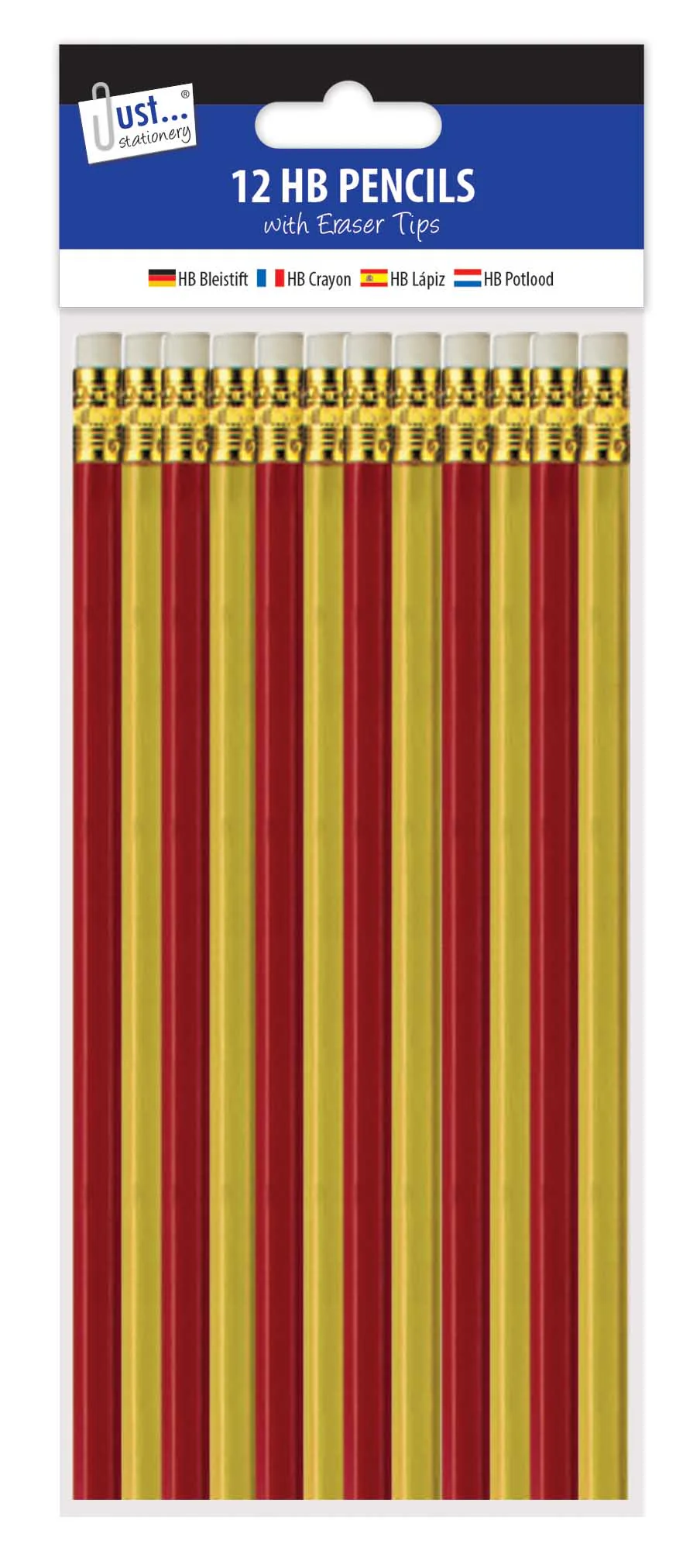 Just Stationery HB Pencils With Erasers 12 Pack