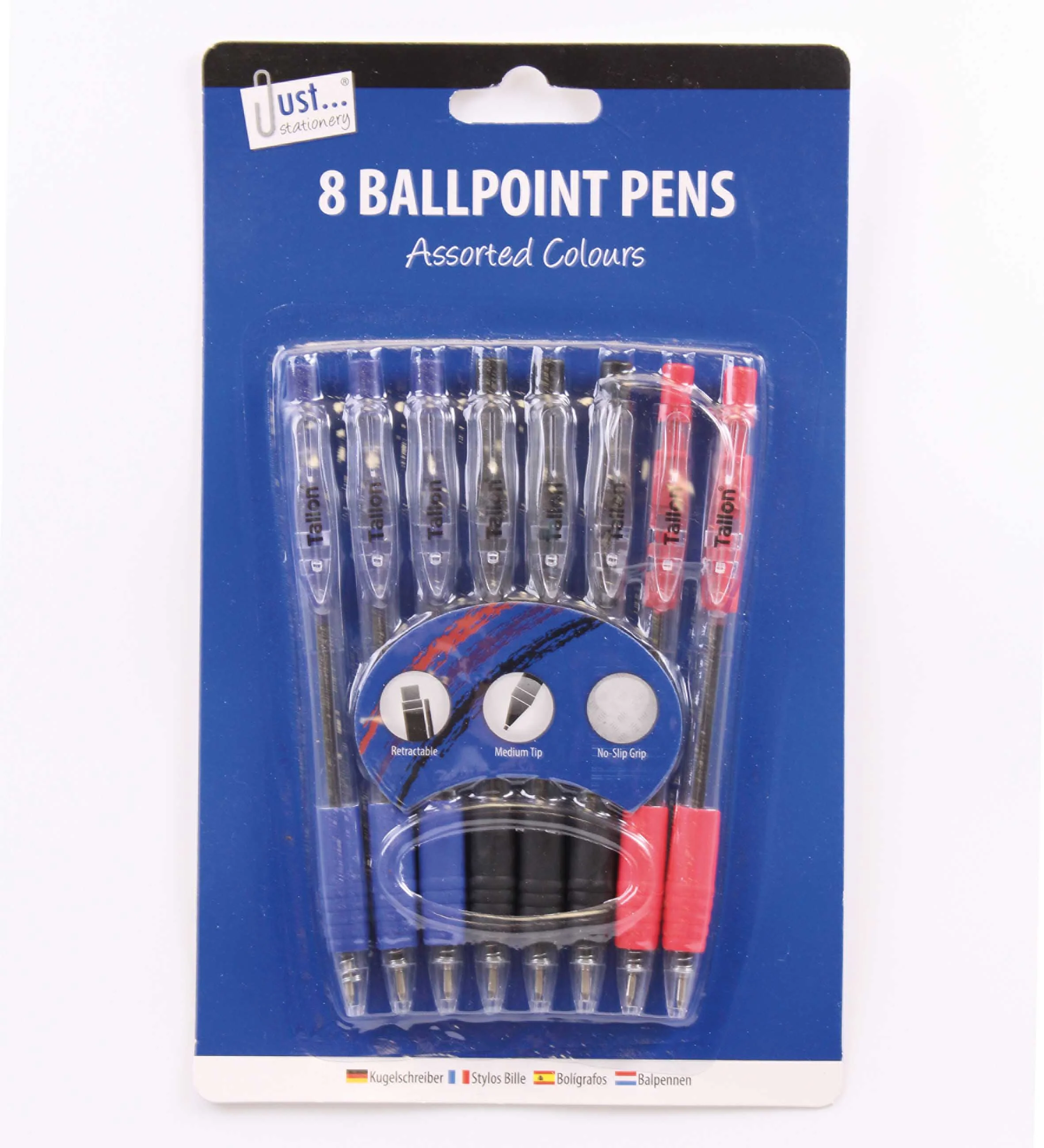 Just Stationery Retractable Ballpoint Pens 8 Pack - Image 2