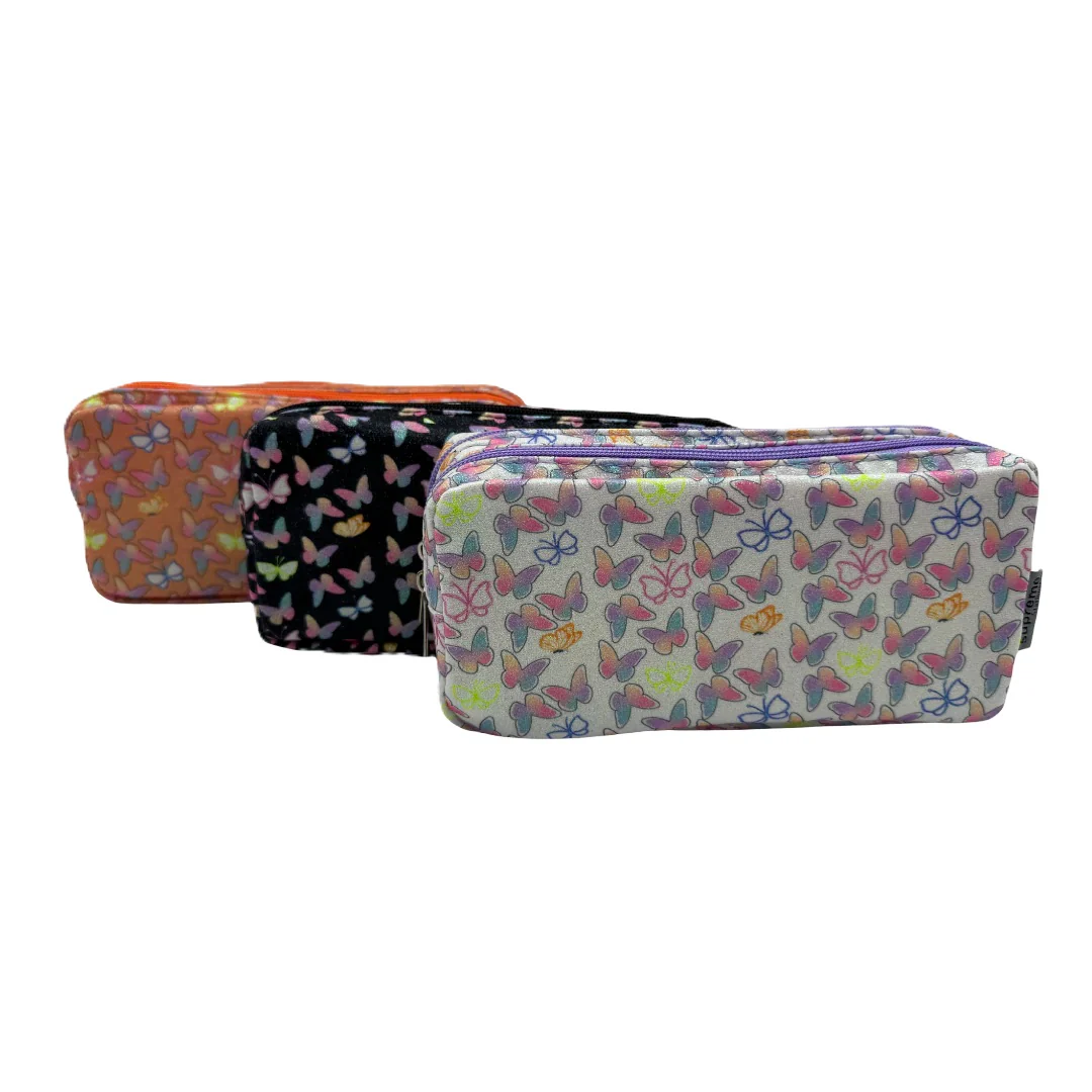 Pencil Case - Butterfly Pattern with Double Zip