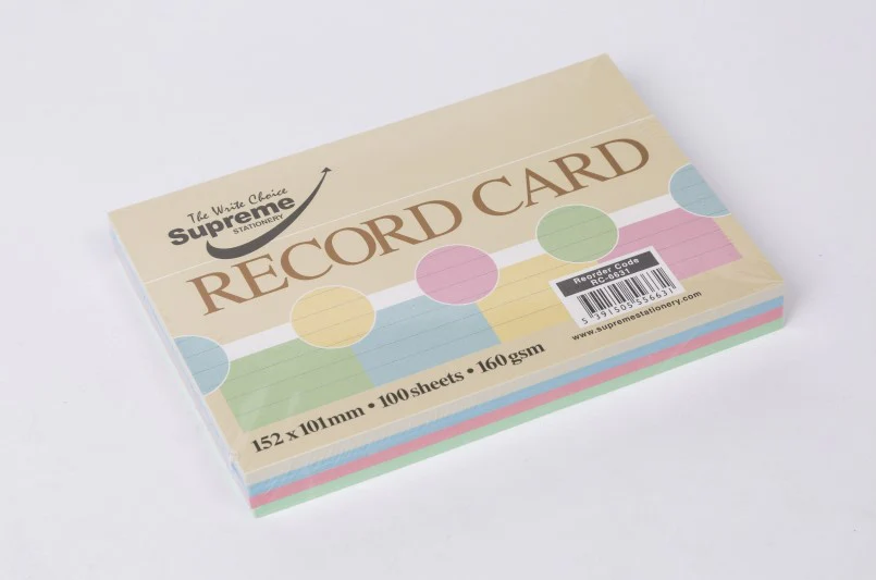 Record Cards - 6x4in - Ruled - Assorted Colour